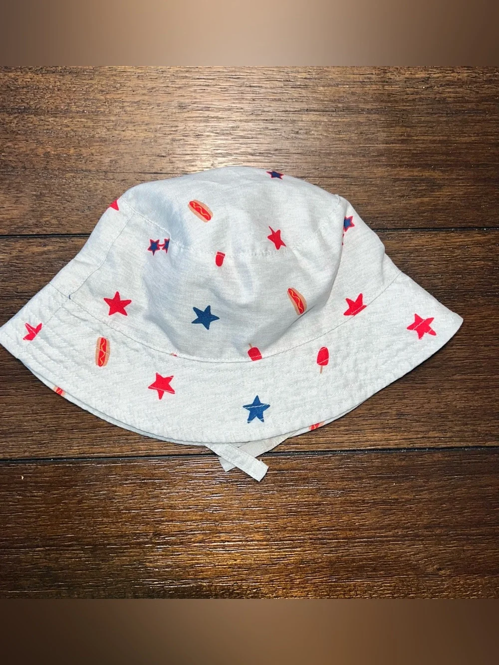 Baby Gray Bucket Hat with Red & Blue Stars